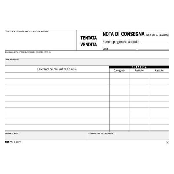 NOTA CONSEGNA TENTATA VENDITA 15X23  2C E 5217 A