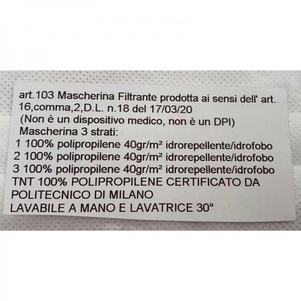 MASCHERINA FILTRANTE X BAMBINI IN TNT ORSO/AEREO