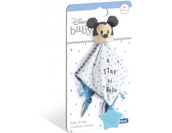 Doudou Baby Mickey Mouse -Clementoni - 17345 - Disney Baby Topolino Morbida Copertina - Comforter Sicurezza Neonati, 100% Lavab