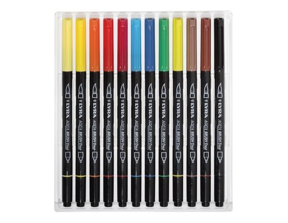Pennarelli doppia punta Lyra Aqua Brush Duo. Confezione in cartone 12 colori