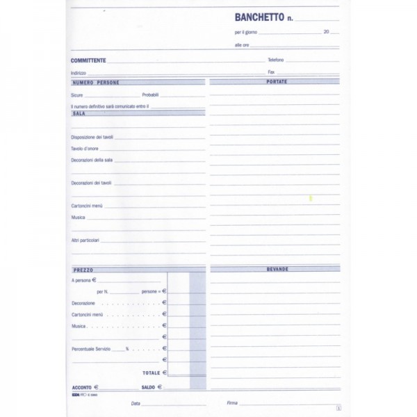 PREVENTIVO ORDINAZIONE ORDINATIVO PER BANCHETTI...