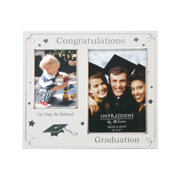 Doppio Portafoto Laurea In Metallo 10X15 cm e...