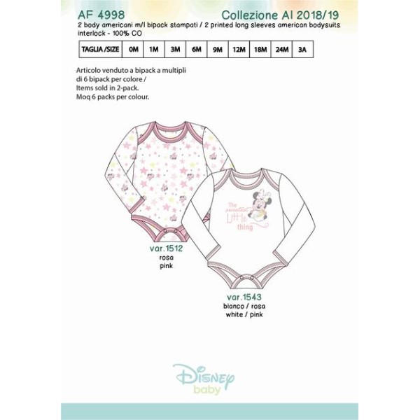 2X BODY NEONATO CALDO COTONE MINNIE 1 MESE 4998