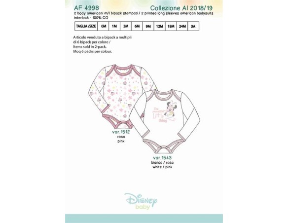 2X BODY NEONATO CALDO COTONE MINNIE 1 MESE 4998