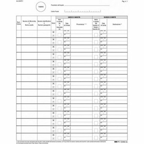 REGISTRO CARICO E SCARICO DEGLI EQUIDI E2892