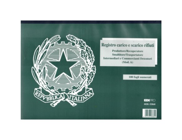 EDIPRO - E2868 - Blocco Registro carico/scarico rifiuti detentori (Modello A) 100 pagine numerate f.to 22,5x29,7