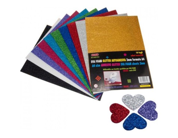 GOMMA ADESIVA GLITTER EVA FOAM A4 2 MM. CONF.10 FOGLI WILER