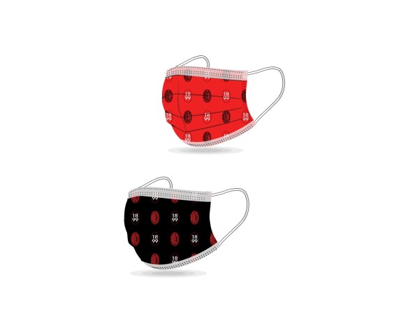 MASCHERINA MILAN bambino junior UFFICIALE MASK PROTETTIVA NO DM 3 STRATI (2 TNT 1 PL) ass 2 col