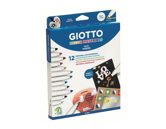 Pennarelli multisuperficie Giotto Decor Materials. Scatola 12 colori assortiti