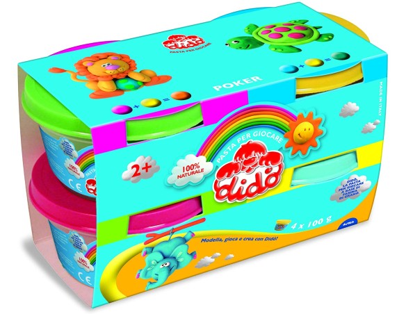 Dido' POKER barattoli di pasta per giocare 100g 4X nei colori azzurro, giallo, verde, magenta 390700
