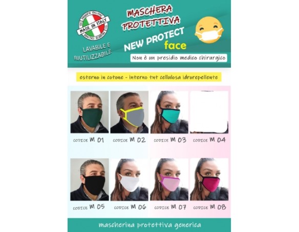 Mascherina per il viso con esterno in cotone ed interno in TNT lavabile e riutilizzabile