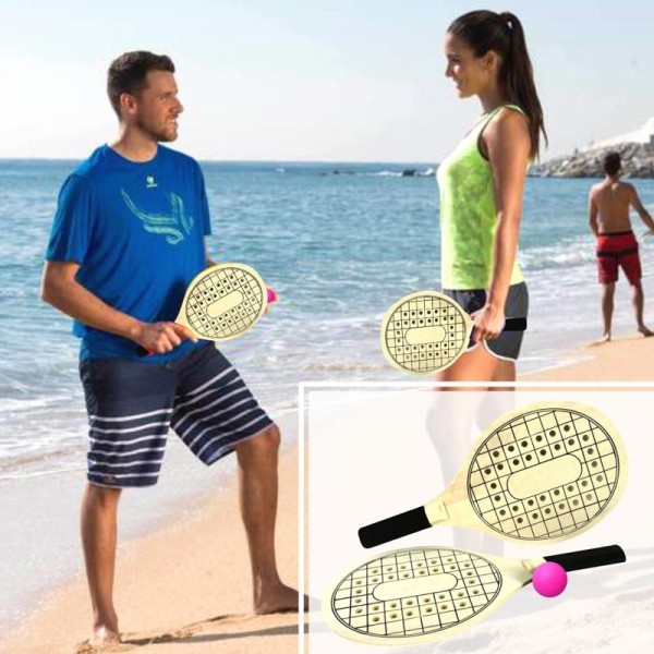 COPPIA RACCHETTONI SPIAGGIA IN LEGNO DELUXE...