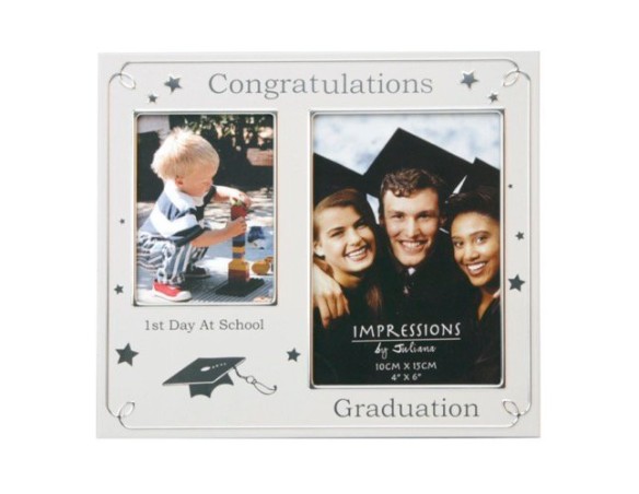 Doppio Portafoto Laurea In Metallo 10X15 cm e 7,5X10 cm