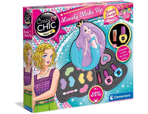Clementoni- Crazy Chic-Lovely Sirena, Trousse, Cofanetto con Trucchi, Borsetta Make up, Set Cosmetici per Bambini 6 Anni+, Mult