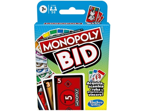 Hasbro Monopoly Bid Game, gioco di carte rapido per 4 giocatori, gioco per famiglie e bambini dai 7 anni in su