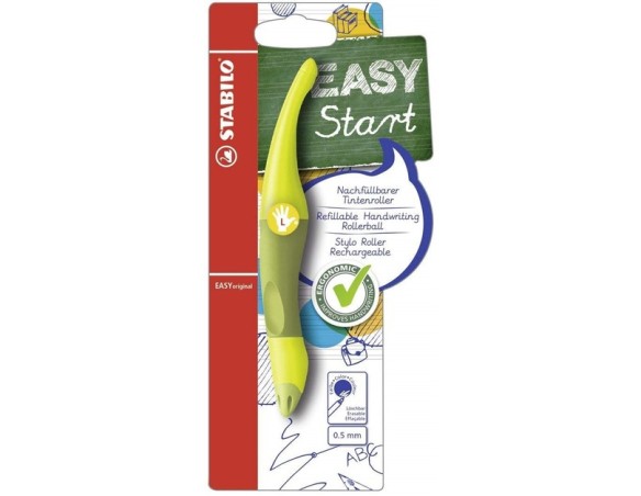Stabilo EASYoriginal - Penna Roller Ergonomica - per Mancini - Verde/Lime - Cartuccia Blu inclusa