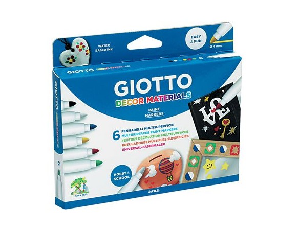 Pennarelli multisuperficie Giotto Decor Materials. Scatola 6 colori assortiti