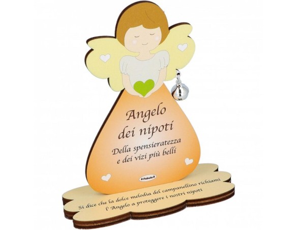 Porta Foto/Memo Angelo Dei nipoti In Legno Naturale Con Sonaglino ed una molletta- Chiama angeli angelo