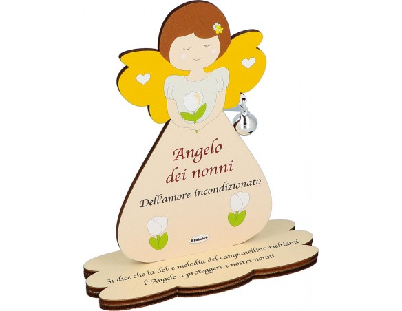 Porta Foto/Memo Angelo dei nonni In Legno Naturale Con Sonaglino ed una molletta- Chiama angeli angelo