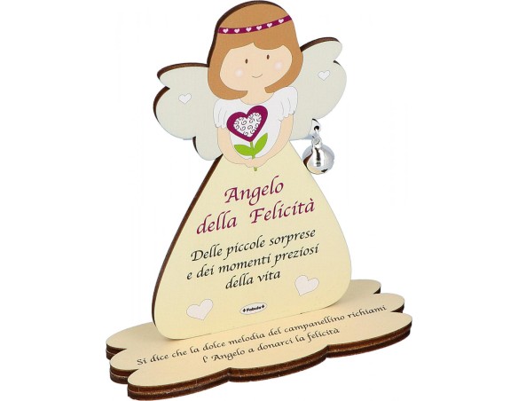 Fabula | Porta Foto/Memo Angelo della felicità In Legno Naturale Con Sonaglino ed una molletta- Chiama angeli angelo