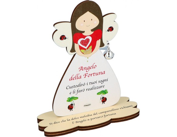 Porta Foto/Memo Angelo Della fortuna In Legno Naturale Con Sonaglino ed una molletta- Chiama angeli angelo