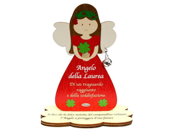 Porta Foto/Memo Angelo Della laurea In Legno Naturale Con Sonaglino ed una molletta- Chiama angeli angelo donna ragazza