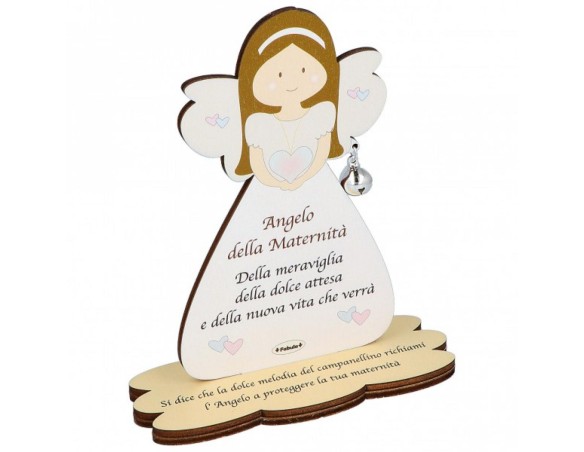 Fabula| Porta Foto/Memo Angelo della maternità In Legno Naturale Con Sonaglino ed una molletta- Chiama angeli angelo