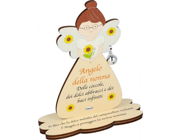 Fabula | Porta Foto/Memo Angelo Della nonna In Legno Naturale Con Sonaglino ed una molletta- Chiama angeli angelo