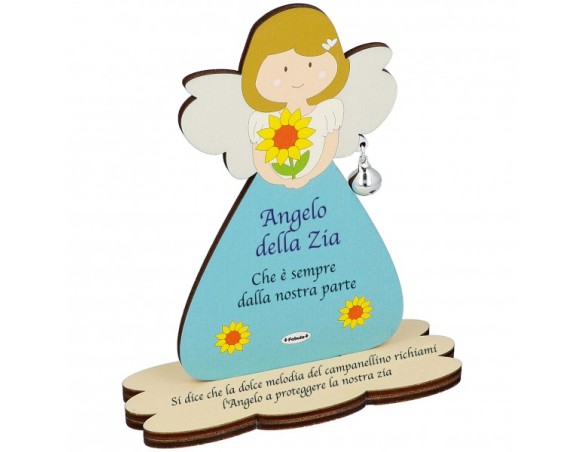 Porta Foto/Memo Angelo della zia In Legno Naturale Con Sonaglino ed una molletta- Chiama angeli angelo