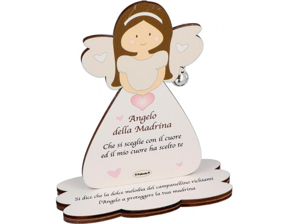 Porta Foto/Memo Angelo madrina In Legno Naturale Con Sonaglino ed una molletta- Chiama angeli angelo