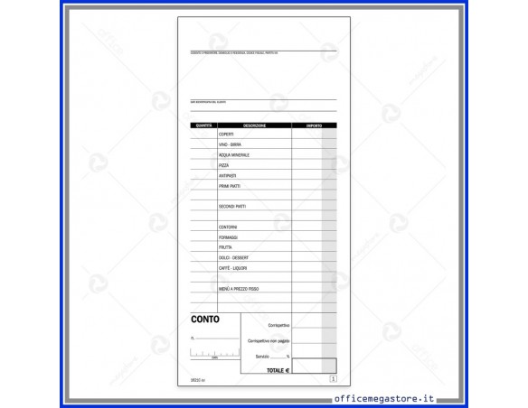 RISTORAZIONE BLOCCO CONTO RISTORANTE CM.11x21 2 COPIE DATA UFFCIO D1621