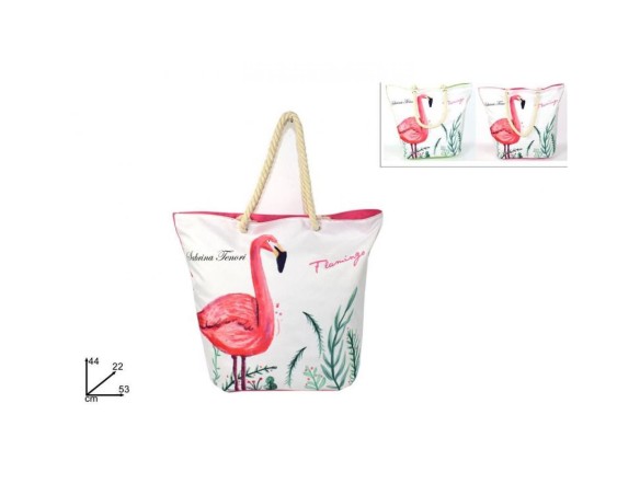 BORSA MARE FENICOTTERO CON MANICO IN CORDA 44X22X53 CM 424124