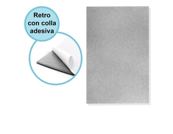 FOGLIO CARTA CREPLA EVA GLITTER GLITTERATA 40 X 60 ARGENTO ADESIVA