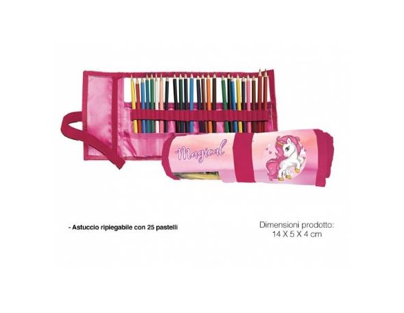 Astuccio Rotolo Roll ripiegabile con 25 pastelli Cm. 40x20 Unicorno