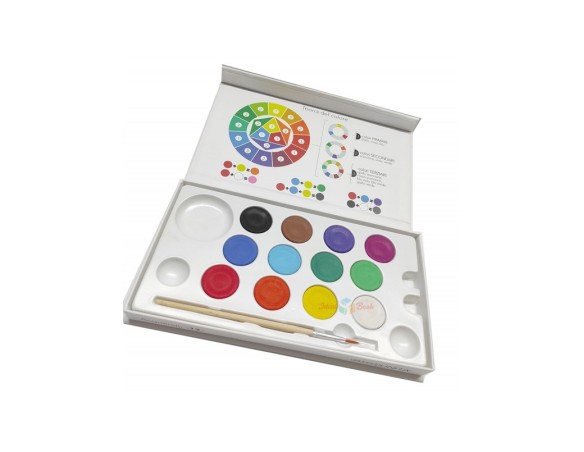 Acquerelli da 12 colori in scatola con chiusura magnetica e Pennello Tinta Unita