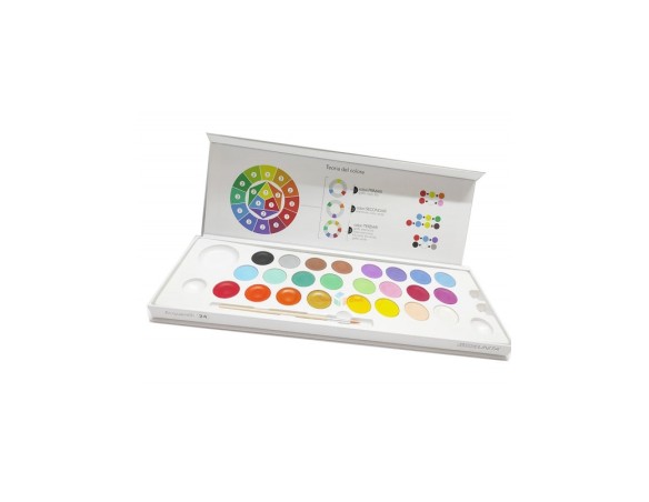 Acquerelli da 24 colori in scatola con chiusura magnetica e Pennello Tinta Unita
