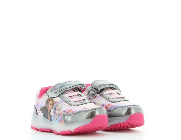 Scarpa Sneakers frozen rosa/argento con strappo e luci, stampa plastificata personaggi laterale 4568 dal 24 al 30