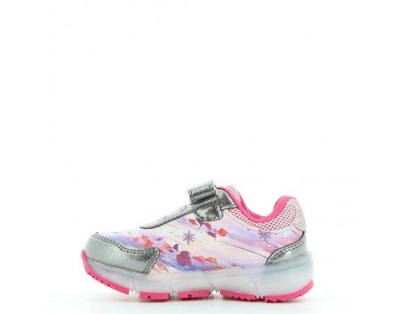 Scarpa Sneakers frozen rosa/argento con strappo e luci, stampa plastificata personaggi laterale 4568 dal 24 al 30