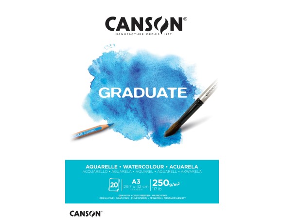 BLOCCO SCHIZZI CANSON GRADUATE A3 ACQUARELLI 250G/MQ 20FF