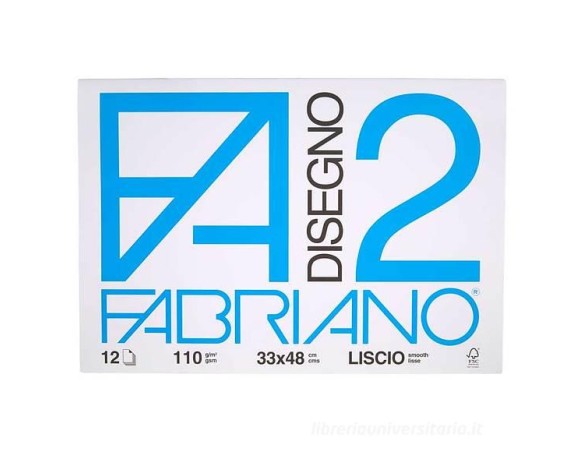 Blocco da disegno 12 fogli bianchi lisci collati 33x48 cm F2