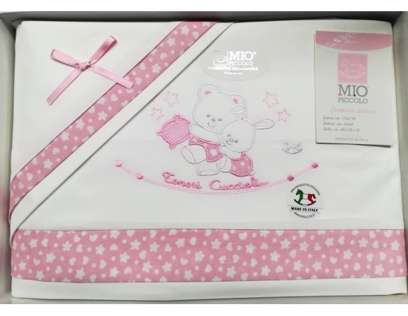 completo lettino 3 pz mio piccolo - lenzuola di sotto e sopra con federa puro cotone