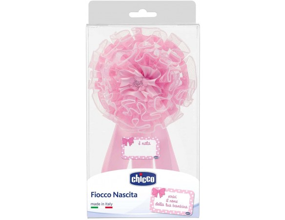 Chicco Fiocco Nascita Bimba con Nome, Fiocco Nascita Rosa Personalizzabile, Coccarda con Decorazioni in Tulle e Raso, con Carto