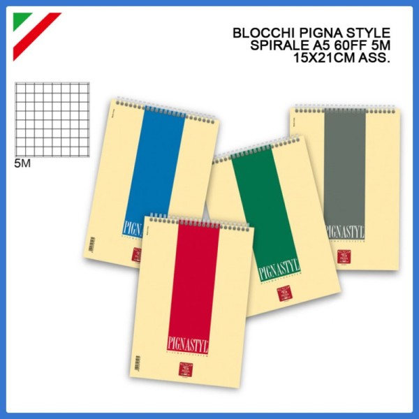 BLOCK NOTES A5 SPIRALATO PIGNASTYL RIGATURA 5M...