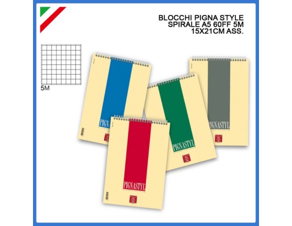 BLOCK NOTES A5 SPIRALATO PIGNASTYL RIGATURA 5M (QUADRETTI 5 MILLIMETRI) (RIGATURA 5M)