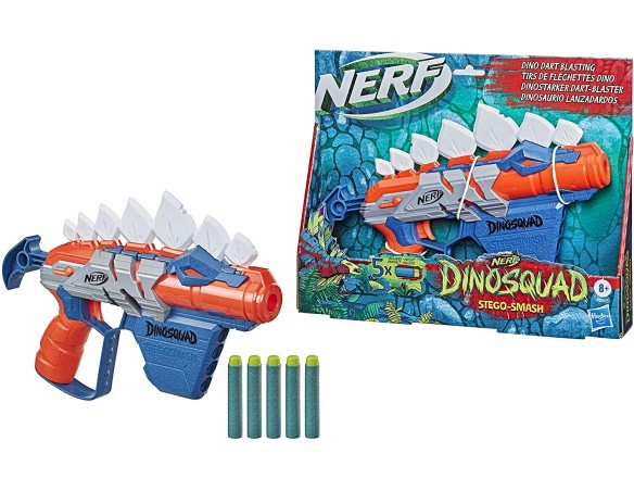 Nerf DinoSquad Stegosmash, blaster con supporto per 4, 5 dardi Nerf ufficiali, design Stegosauro spinoso, F0805EU4