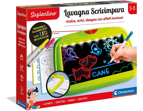 Sapientino - Lavagna Scrivimpara - lavagna LED luminosa per scrivere e disegnare, lavagna fluorescente, gioco educativo 3 anni