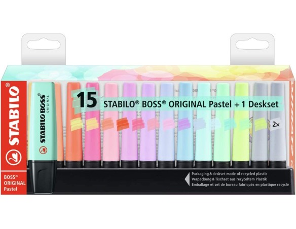 Evidenziatore - STABILO BOSS ORIGINAL Pastel Desk-Set - 15 Evidenziatori Pastel