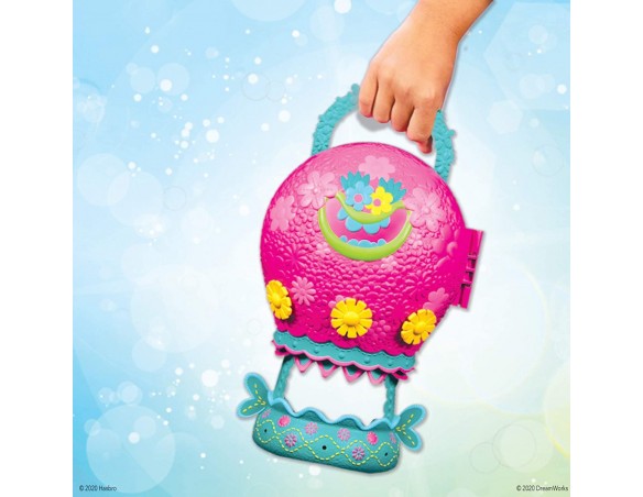 Trolls World Tour - Avventura di Mongolfiera (Set da gioco con bambola Poppy, con custodia e maniglia per giocare in ogni luogo