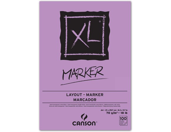 Blocco CANSON XL® Marker,album per marcatori,inclusi quelli a base di solvente o alcol,A4,100fogli,extra liscia 70g/m pantone