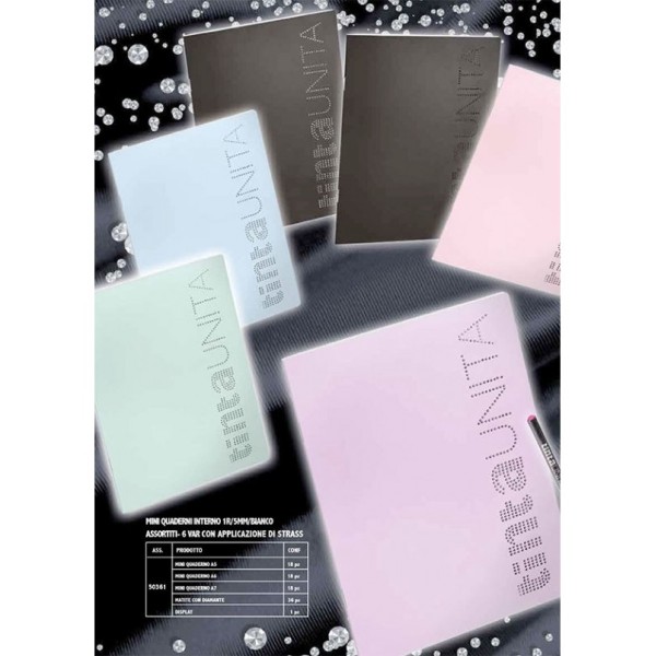 Mini Quaderno A7 Tinta Unita Crystal Strass...